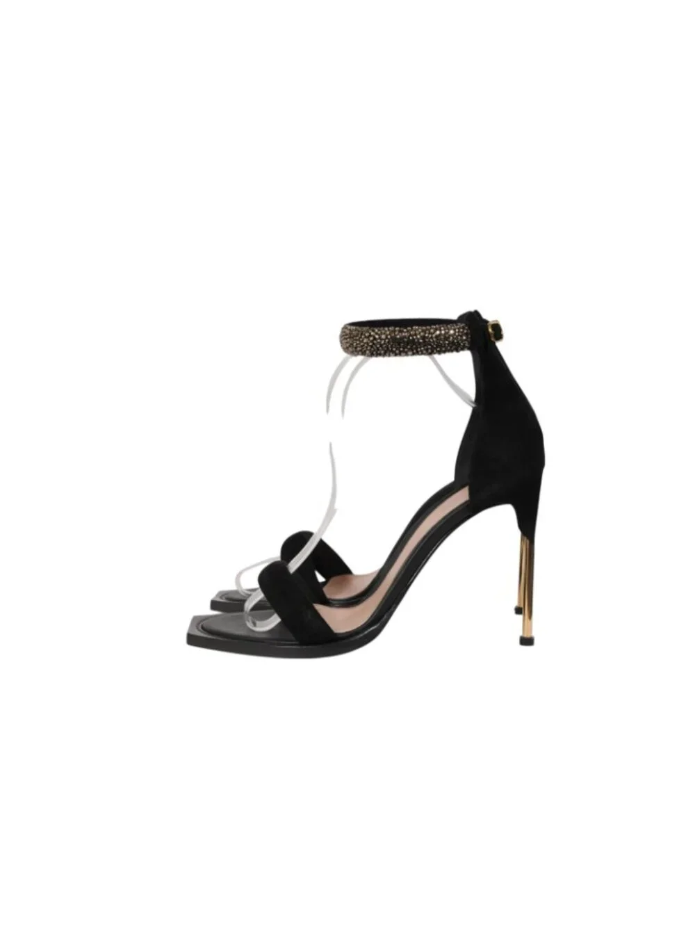 Alexander McQueen Women Pin Heel Bangle Sandals Size US 10.5 EU 40.5 Black Suede